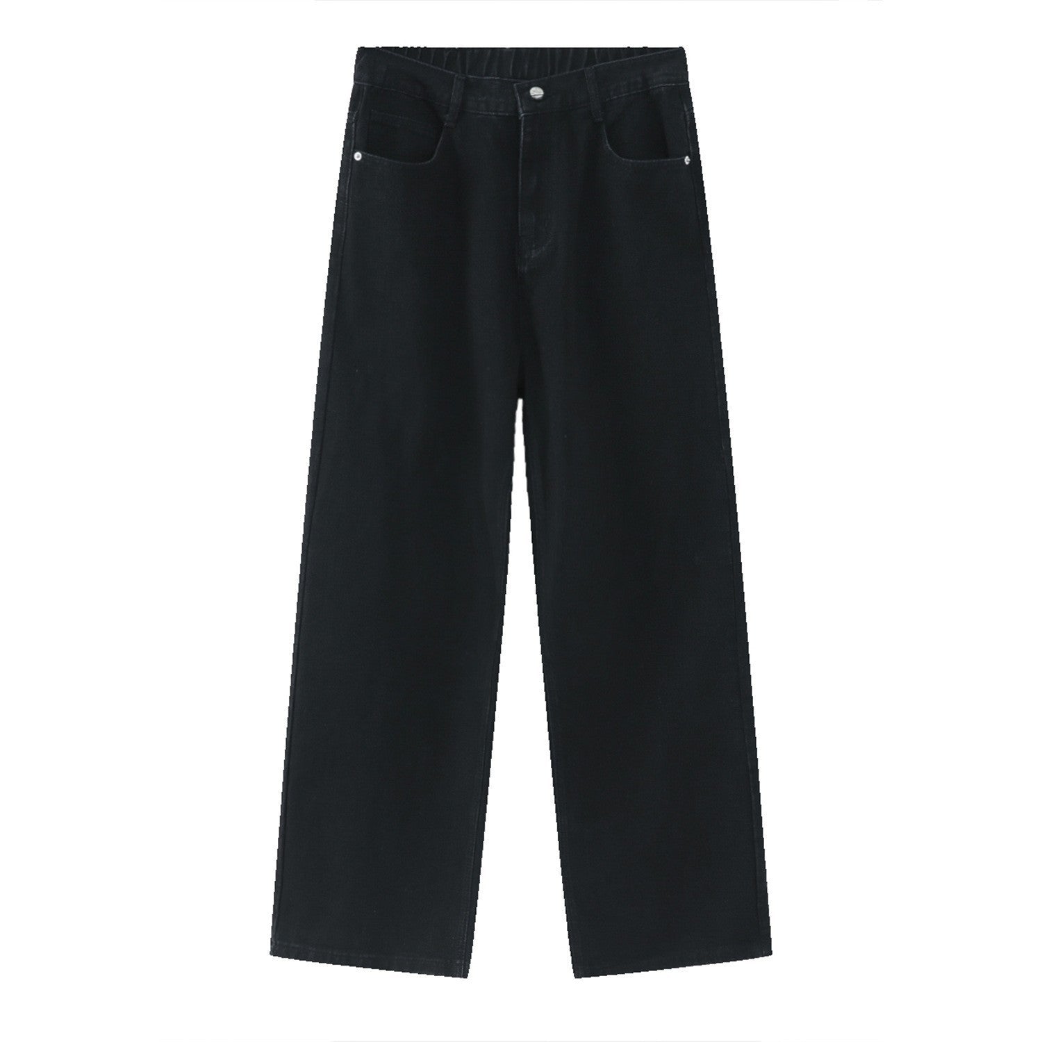 Loose Half Elastic Waist Straight Jeans