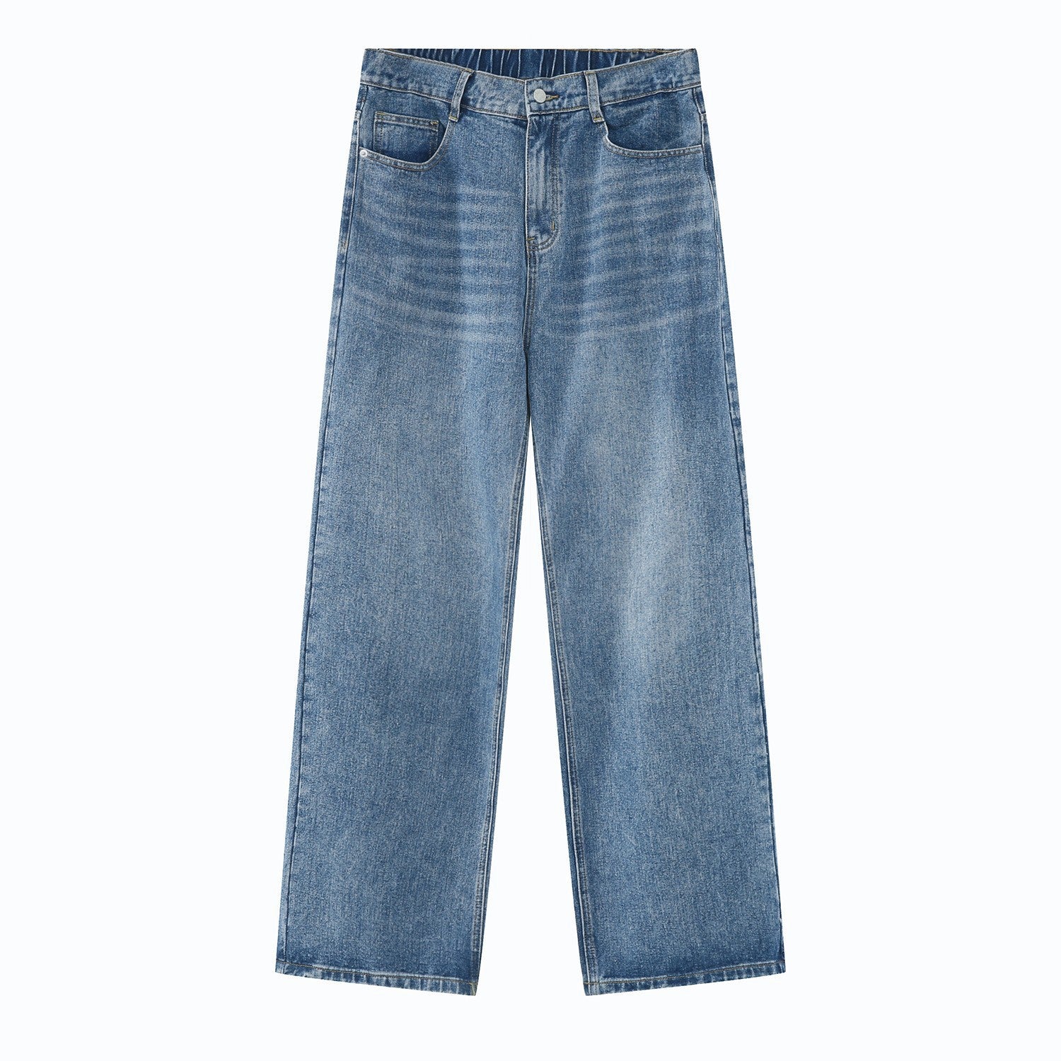 Loose Half Elastic Waist Straight Jeans