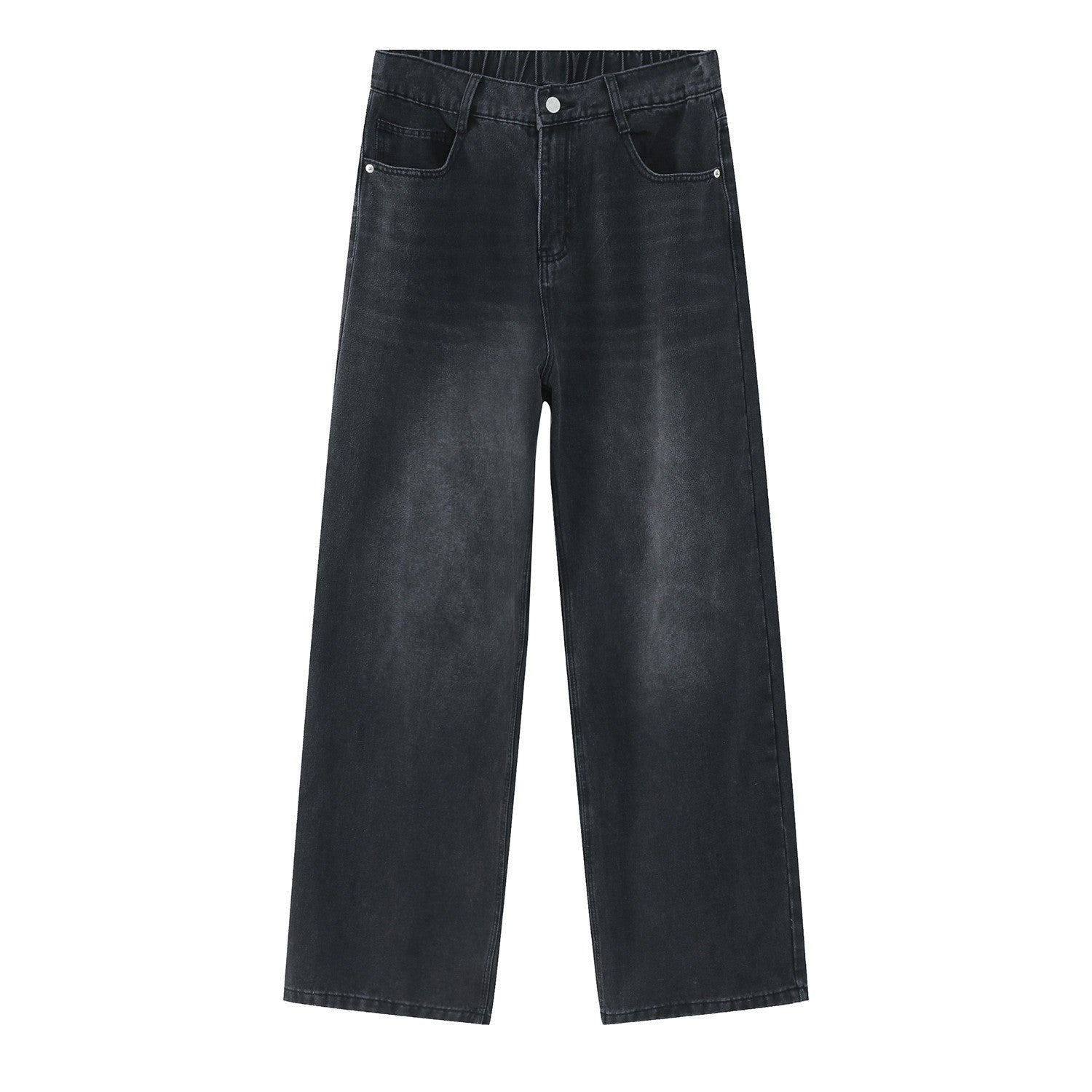 Loose Half Elastic Waist Straight Jeans